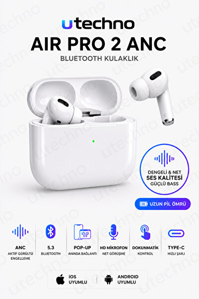 utechno Air Pro 2 Anc Gürültü Engelleyici Bluetooth Kulaklık IOS Android Tüm ...