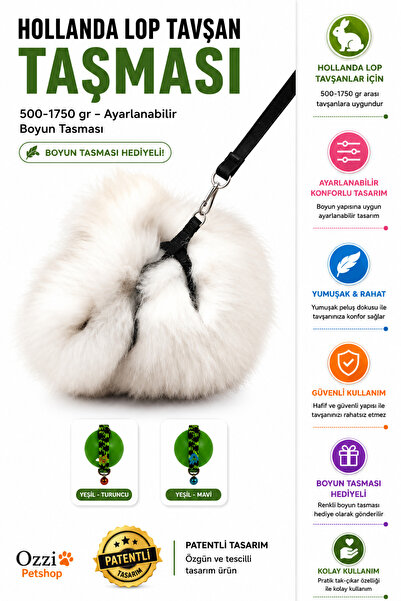 ozzipetshop Hollanda Cüce Tavşan Tasması Ayarlanabilir Boyun Tasması 500-1750...