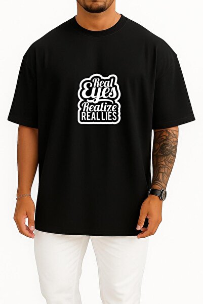 Bahriyeli Collection Oversized Real Eyes See Real Lies Chest Printed Unisex T...