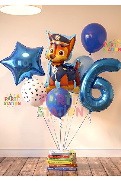 Parti Station Paw Petrol Pav Petrol Polis Köpek Chase 6 Yaş Balon Konsept Doğ...