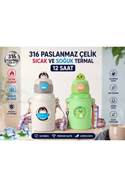 2 Li Paslanmaz Çelik Suluk - Çocuk Şişesi 500ml (Beyaz & Yeşil)