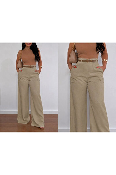 Generic Brand Women's high-waisted wide-leg cropped crepe pants with pocket d...