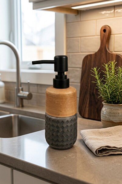 MAKRİ HOME 300 ml Ceramic Lenora Liquid Soap Dispenser, 7 cm Diameter, 18 cm ...