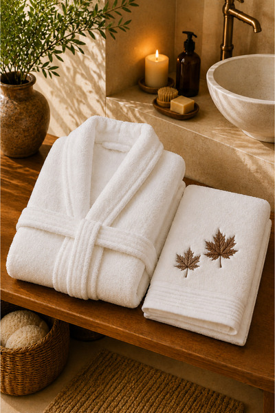 sternen glanz Hera 100% Cotton Unisex Towel Bathrobe 2 Piece Bathrobe-Towel S...