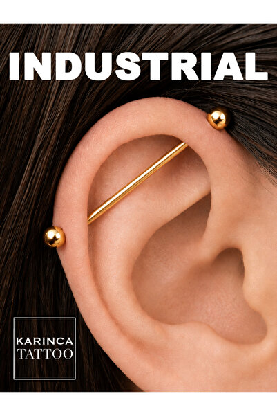 Karınca Piercing Cerrahi Çelik Industrial Köprü Piercing Rose Gold Siyah Gümü...