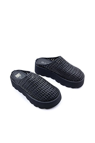 Guja Wedge Sole Braided Closed Toe Black Color Sabo Slippers