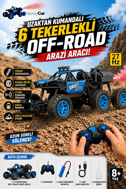 craftivio Uzaktan Kumandalı Şarjlı 6 Tekerlekli Off-Road Arazi Aracı Duman At...
