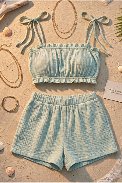 Combattente Organic Cotton Muslin Strappy Crop Shorts Set - Natural Natural-O...