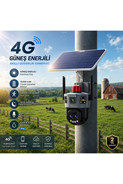 UMSN 3x3MP (3+3+3) | Güneş Panelli Kamera | 4G Sim Kartlı | 360° 10X Zoom | A...