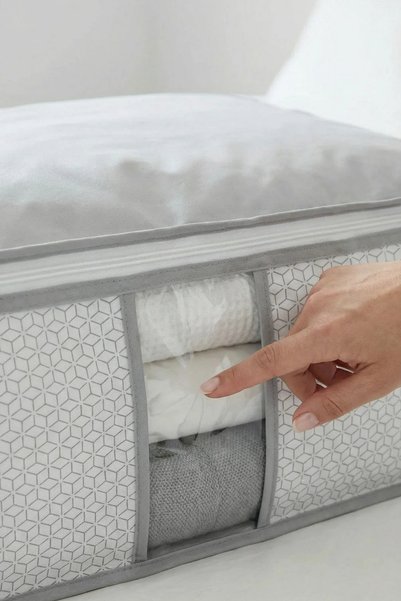 EVSELLA Set of 6 - Large Size Under-Bed & Under-Sofa Storage Bags with White Striped Windows & Sweater Clothing Storage Bags