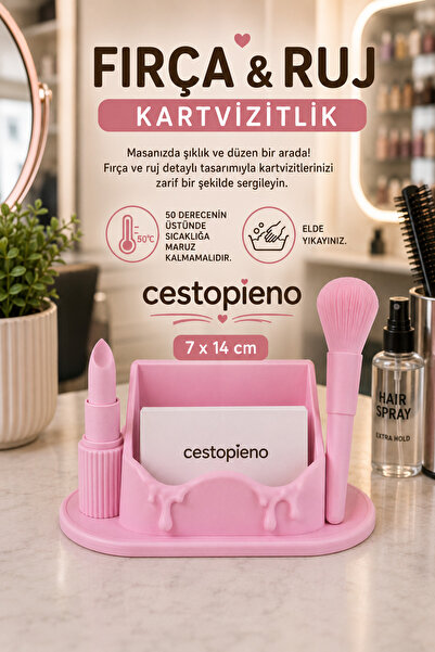 CESTOPİENO Fırça ve Ruj Detaylı Kartvizitlik Kuaför Güzellik Merkezi 7x14 cm