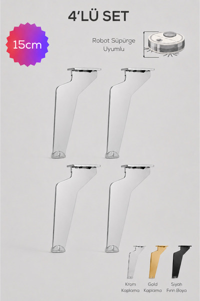 NİKSA METAL Tabanca Ayak Nikel 15cm-4'lü Set-Modern Metal Ayak-TV Ünitesi Aya...