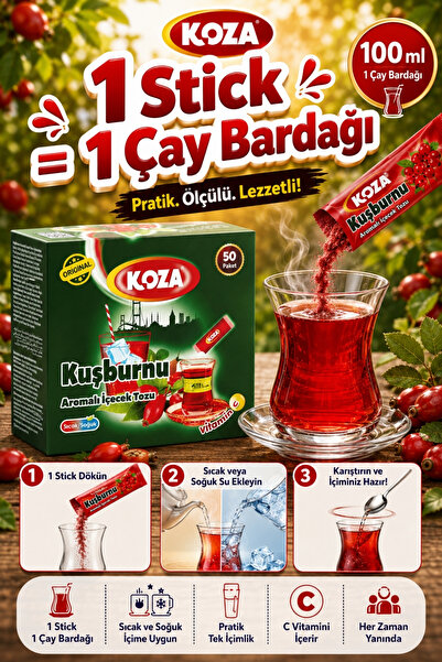 Koza Gurmelerin Seçimi Pratik Lezzet Kuşburnu Aromalı Tek İçimlik Premium Kuşburnu Çayı 50 Stick