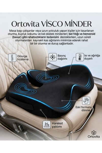 ORTOVİTA New Generation Visco Orthopedic Ergonomic Sciatica Pain Relief Cushion, Cushion Seat Booster Orthopedic Car Cushion