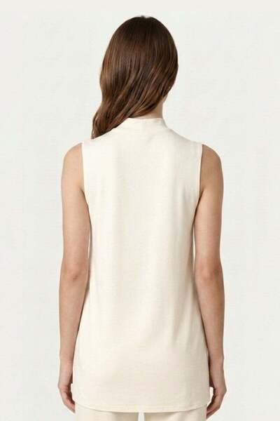 penyebizden Premium Viscose Sleeveless Long Tunic -Ecru