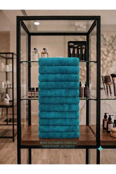 Bol Ticaret Tekstil 12 Pieces Turquoise Microfiber Hairdresser Hand Face Spor...