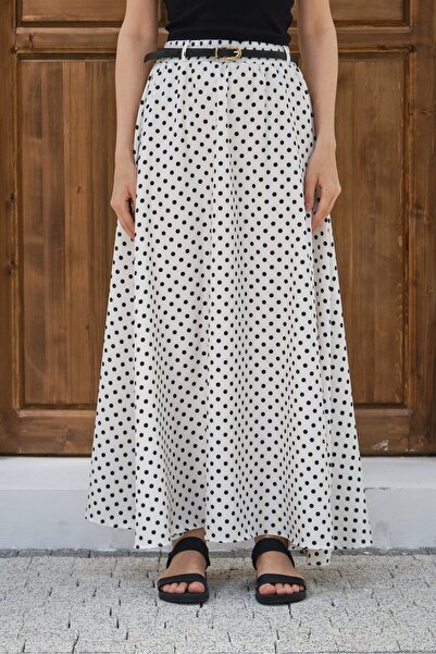 Lavix Women's Belted Long Polka Dot Skirt
