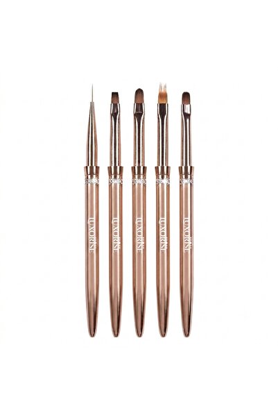 LUXORISE Set de 5 pensule pentru nail art și construcție, auriu-roz