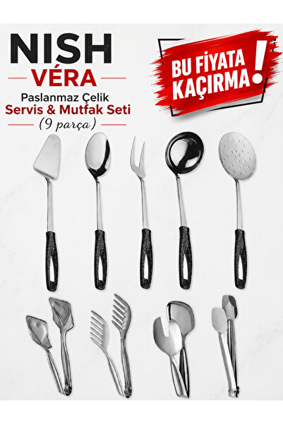 Birpa NISH VÉRA – Paslanmaz Çelik Servis & Mutfak Seti (9 parça)