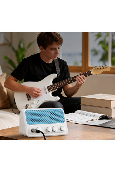 müzikhane Şarjlı Mini Amfi 10w Distorsion + Reverb Bluetooth (BEYAZ)