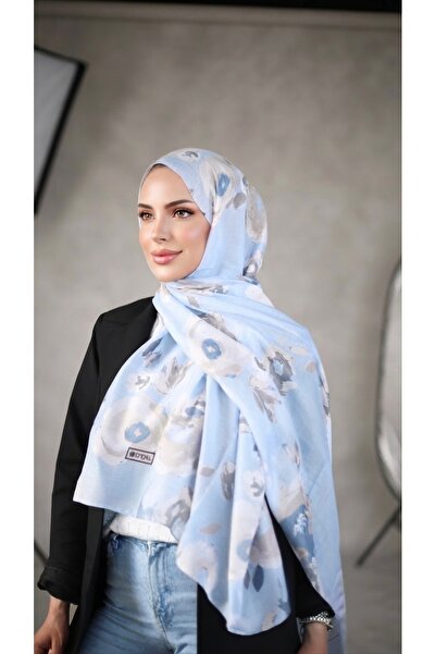 YILDIZ SCARFS Rosa Pattern Imported Cotton Shawl - Baby Blue