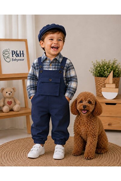 P&H BABYWEAR طقم للأولاد الرضع مع سروال قماشي بجيوب على شكل كنغر وقميص صياد