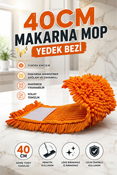 VİSLUNA 1 ADET Mikrofiber Makarna Mop Yedek Bezi – 40 cm Güçlü Temizlik, Leke...