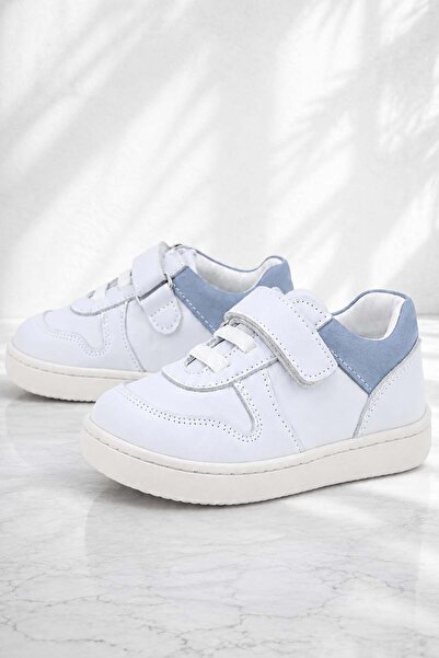 Rakerplus Bob Genuine Leather White Nubuck Blue Velcro Baby Sneaker Shoes