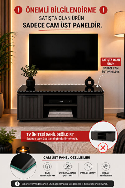Decorita Üst Panel Camı | Siyah Cam | Apex | 120cm x 40cm