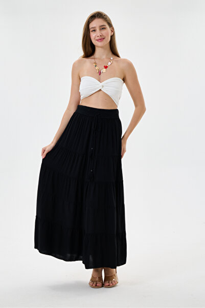 della moor Black Italian Elastic Waist Long Viscose Skirt Size 38 - 42