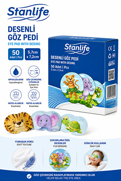 stanlife Göz Kapama Pedi 50Lİ Desenli Göz Pedi, Hipoalerjenik Göz Bandı, Ekon...