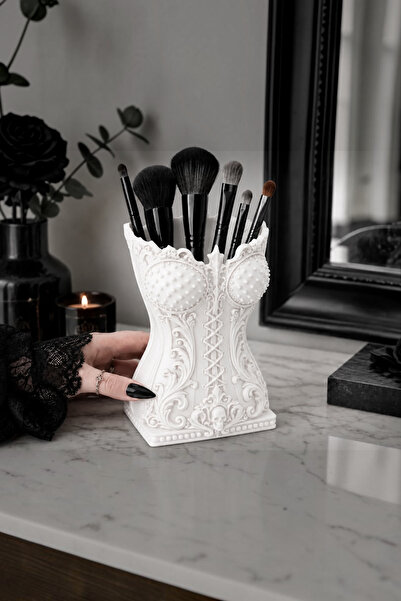 Belupa Gotik Korse Tasarımlı Dekoratif Makyaj Fırçalık Organizer Kalemlik 14 Cm