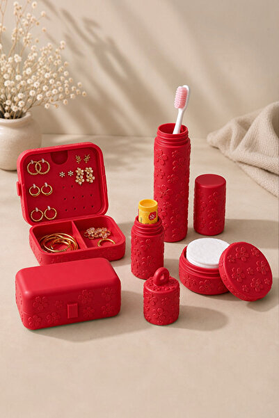 Belupa 5'Li Çiçek Desenli Seyahat Düzenleyici Seti – Takı Kutusu, Diş Fırçası...
