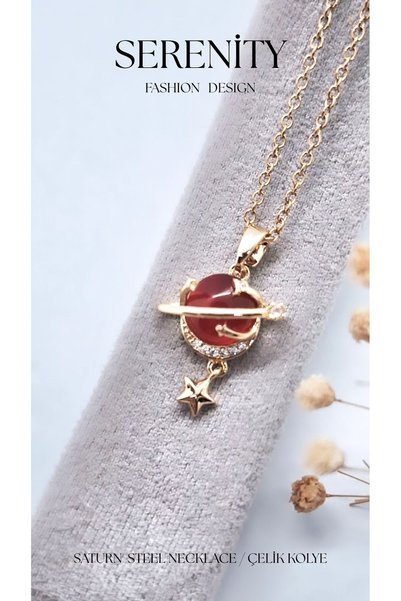Serenity Red Saturn Steel Necklace