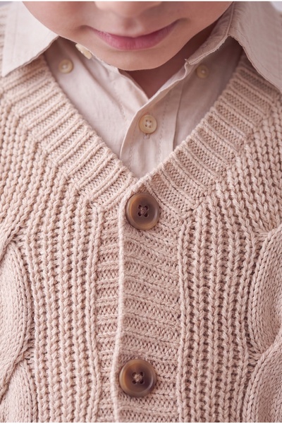 Babily Boy's Stitch-Free Premium Knitwear Vest V-Neck Buttoned Hair Knitting Patterned