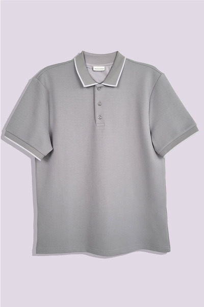 Sainte Savage Unisex Gri Çizgili Detaylı Standart Kalıp Polo Yaka Tişört Lost...