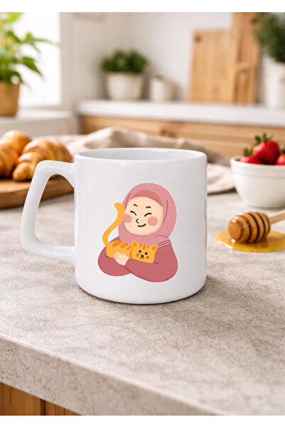 Eylül Design كوب قهوة فاخر بتصميم بسيط مطبوع عليه فتاة ترتدي حجابًا سعة 250 مل