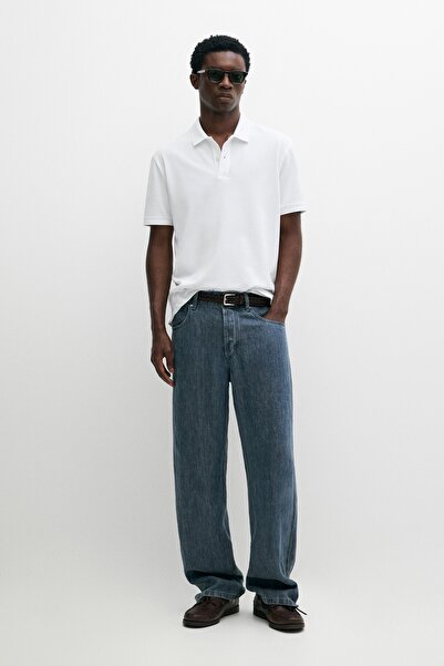 Massimo Dutti Mikro dokulu pamuklu polo yaka t-shirt