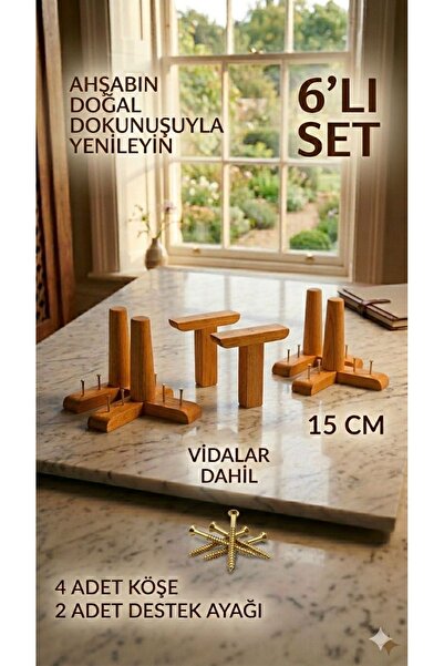 LEGORA WOOD DESİNG Set de 6 picioare din lemn pentru mobilier, 15 cm, picior ...