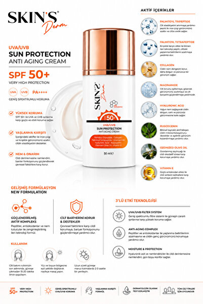 SKİN'SDERM Skins Derm Spf 50 Sun Protection Anti-Aging Cream.