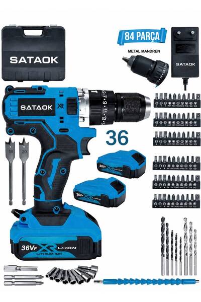 Sataok 36V 5Ah XR Metal Şanzıman Çelik Mandren Çift Akülü Şarjlı Matkap Akülü...