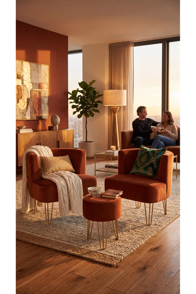 AY CONCEPT Elegance 2'li Çay Seti Berjer Ve Puf Takımı