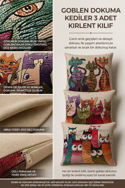 KIRLENT EV GOBLEN DOKUMA KEDİLER 3 ADET KIRLENT KILIF