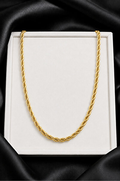 Women's Steel Necklace - 4mm Steel Rope - Burma Yellow Color 24k Gold Plated Steel Chain