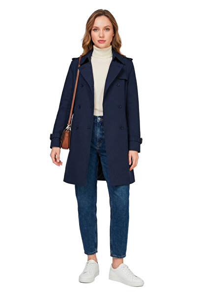 Water Repellent Anti-Wrinkle Fabric Trench Coat Navy Blue 5840