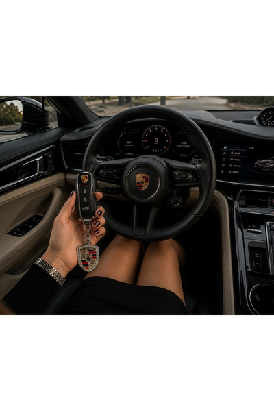 RoseTR Luxury Metal Chrome Stone Keychain Compatible with Porsche Premium Shiny Stone Accessory Panamera Taycan Cayman 911 Cayenne Macan