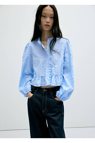 MANGO Woman Embroidered blouse with ruffle detail