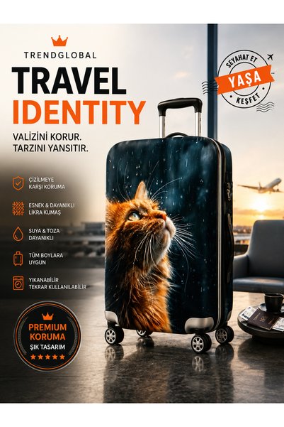 Bag line Likralı Esnek Kumaş Sevimli Kedi Dayanıklı Valiz ve Bavul Kılıfı