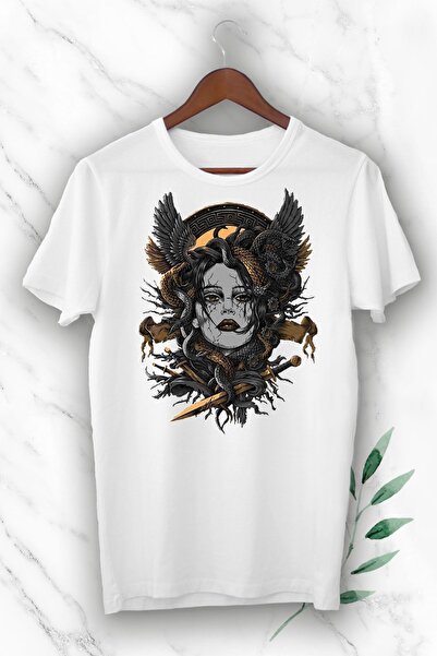 perseusshopping Mythology Medusa Printed White Unisex T-shirt