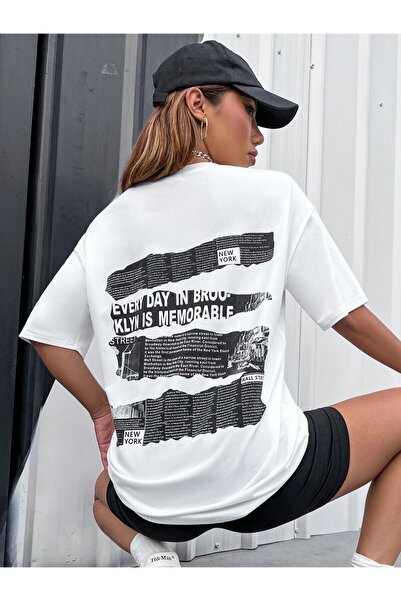 Tarzsokak Brooklyn Slogan Štampano Novine Sa deznom Oversize kroj